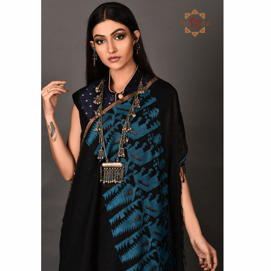 Beautiful Black Jamdani Linen Cotton Saree